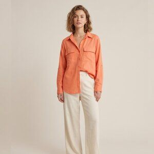BABATON Eros Utility Button Down Blouse Large Orange Linen Blend Spring Chic
